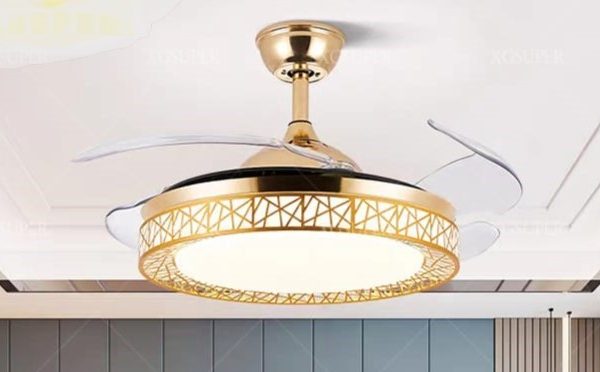MODERNE VENTILATEUR DE PLAFOND DORE AVEC LED 45 WATTS ET BLUETOOTH INTEGRE
